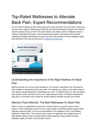 Top-Rated Mattresses to Alleviate Back Pain_ Expert Recommendations