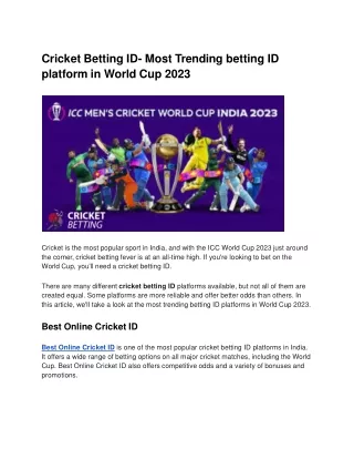 Cricket Betting ID- Most Trending betting ID platform in World Cup 2023