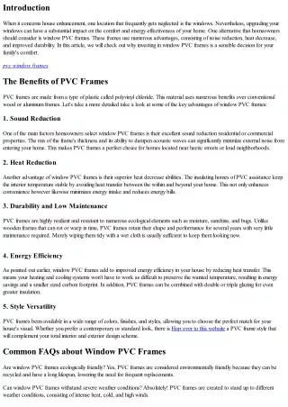 Window PVC Frames: An Investment in Your Family's Convenience