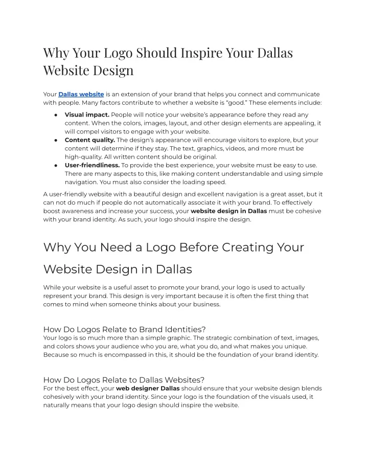 why your logo should inspire your dallas website