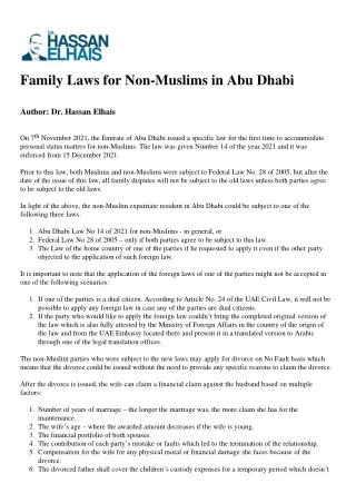 Family Laws for Non-Muslims in Abu Dhabi