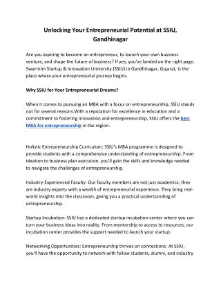 unlocking your entrepreneurial potential at ssiu