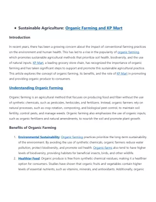 Organic Farming And KP mart