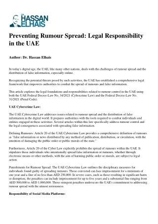 Preventing Rumour Spread Legal Responsibility in the UAE