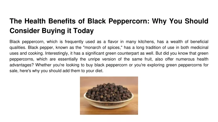 the health benefits of black peppercorn why you should consider buying it today