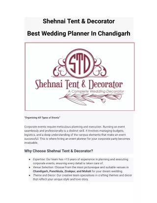 Best wedding decorator in Chandigarh | Shehnai Tent & Decorator