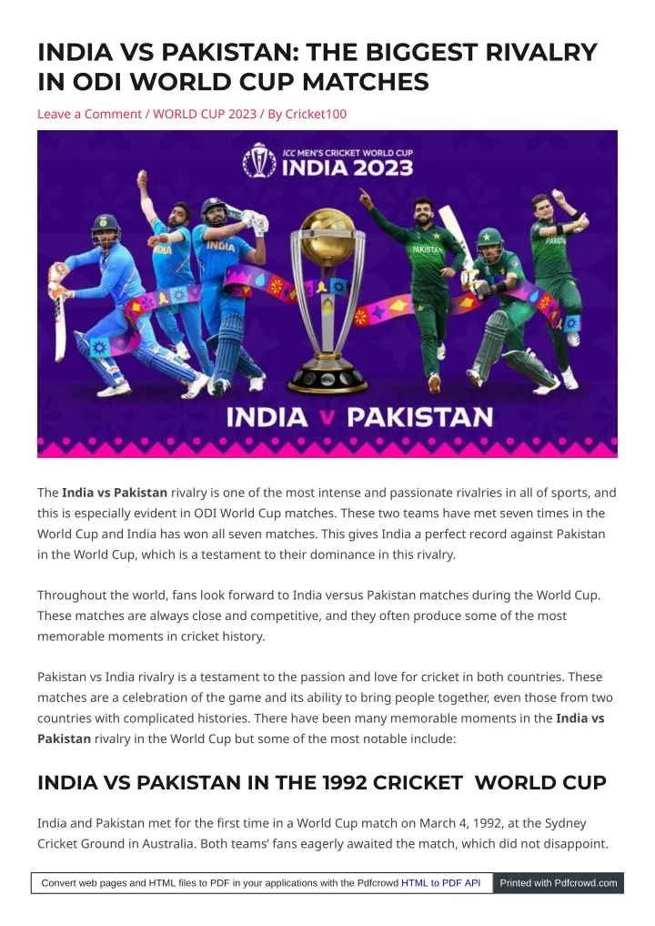 india vs pakistan the biggest rivalry