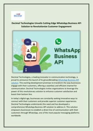 WhatsApp Business API Solution - Decimal Technology