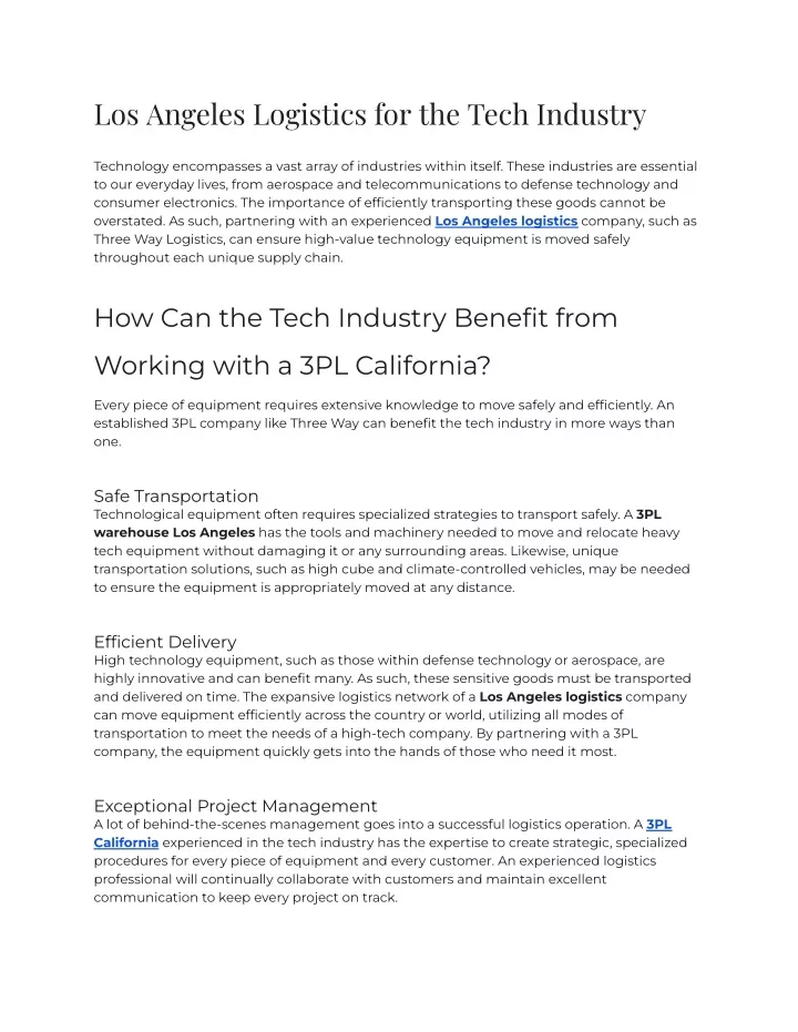 los angeles logistics for the tech industry