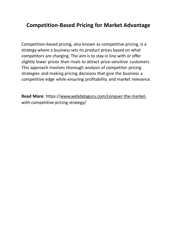 competition based pricing for market advantage