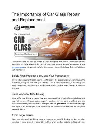 The Importance of Car Glass Repair and Replacement