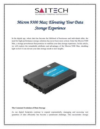 Micron 9300 Max Elevating Your Data Storage Experience