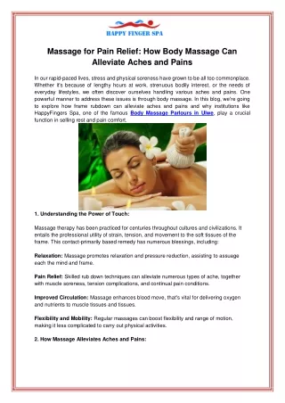 Massage for Pain Relief How Body Massage Can Alleviate Aches and Pains