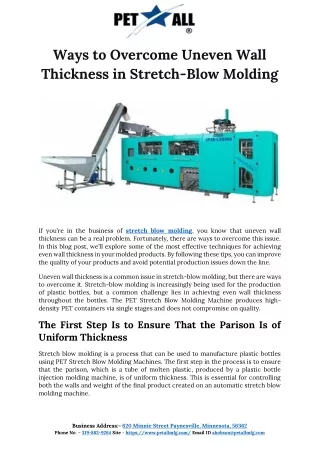 Ways to Overcome Uneven Wall Thickness in Stretch-Blow Molding