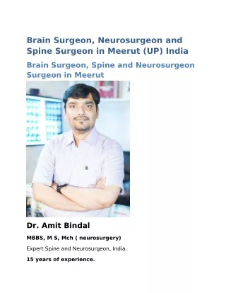 Neurosurgeon and Spine Surgeon In Meerut