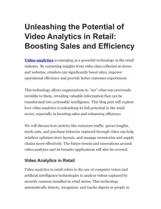 Unleashing the Potential of Video Analytics in Retail Boosting Sales and Efficiency