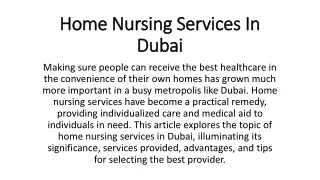 Home Nursing Services In Dubai