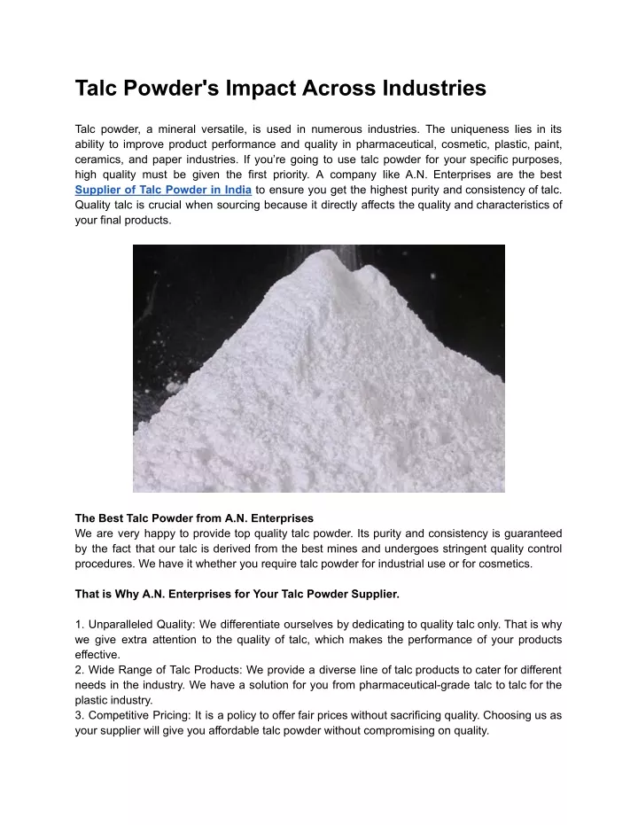 talc powder s impact across industries