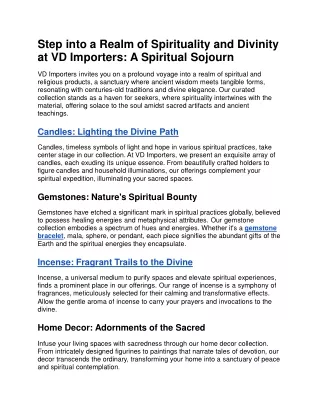 Step into a Realm of Spirituality and Divinity at VD Importers: A Spiritual Sojo