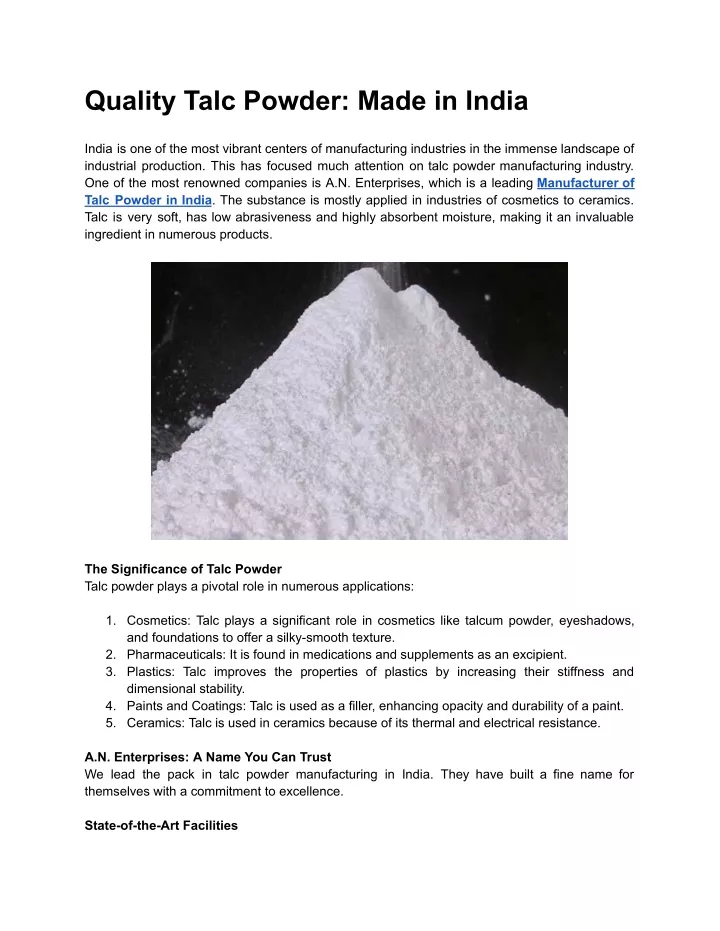 quality talc powder made in india