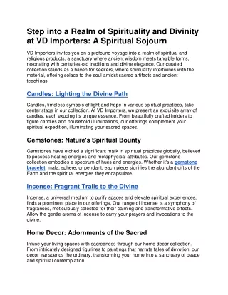 Step into a Realm of Spirituality and Divinity at VD Importers