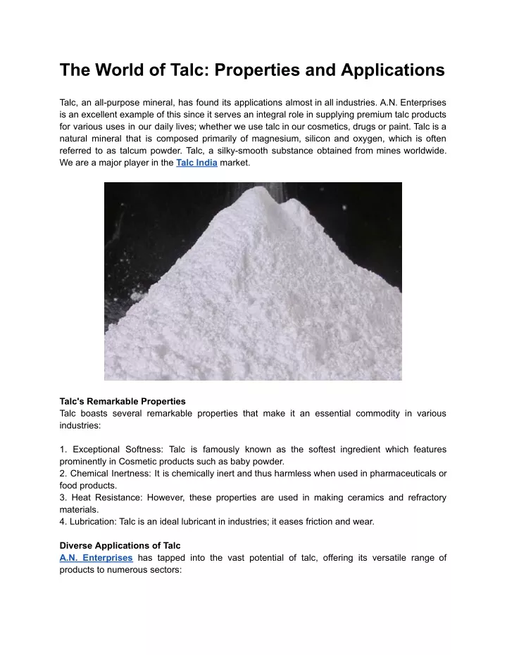 the world of talc properties and applications