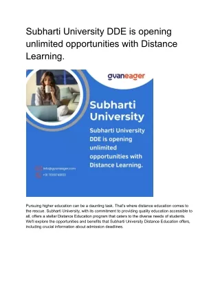 Discover the possibilities with Distance Education Subharti University DDE