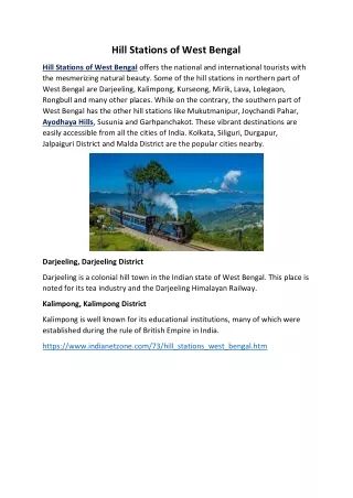 hill stations of west bengal