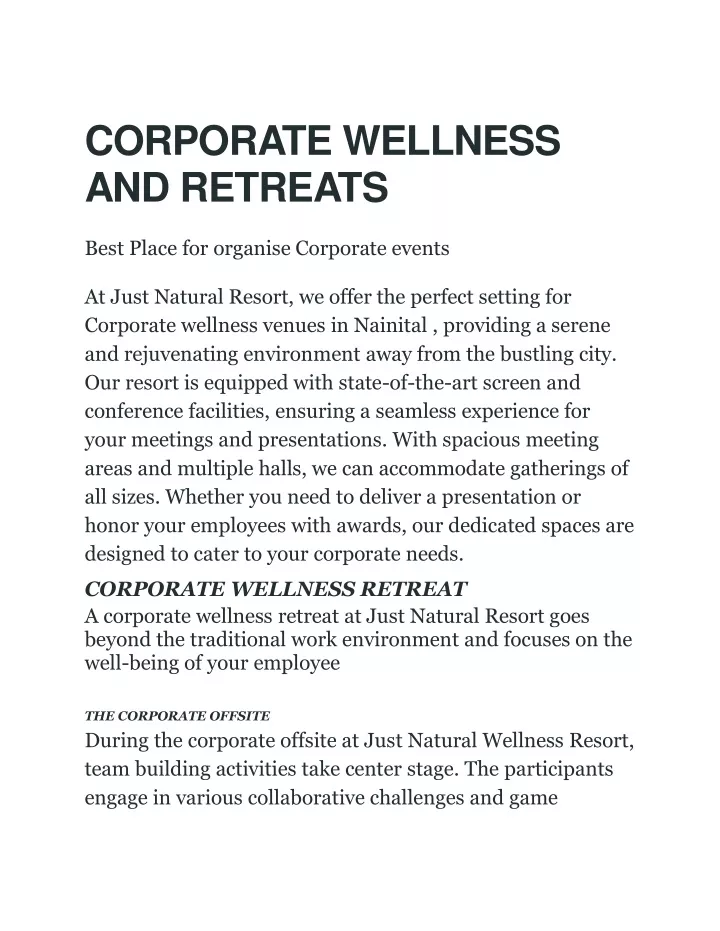 corporate wellness and retreats