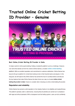 Trusted Online Cricket Betting ID Provider – Genuine