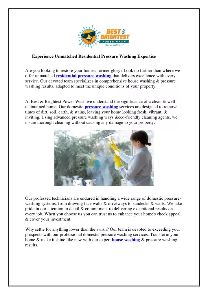 experience unmatched residential pressure washing