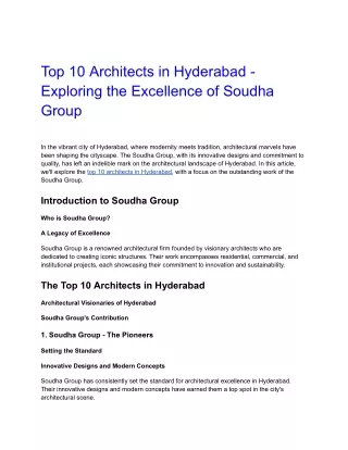 Top 10 Architects in Hyderabad - Exploring the Excellence of Soudha Group