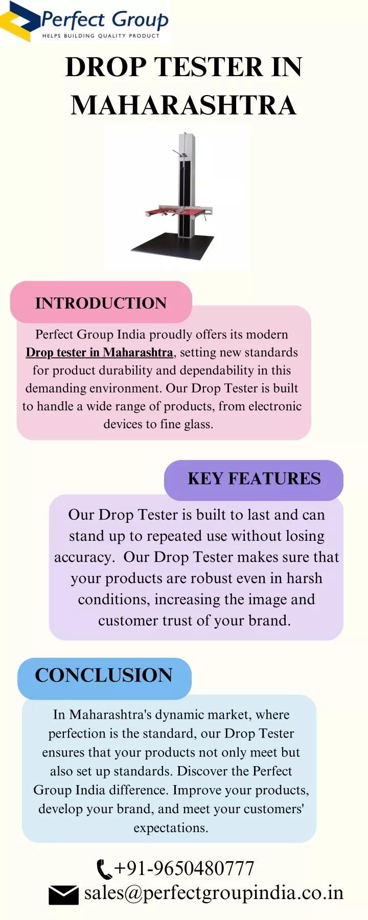 drop tester in maharashtra