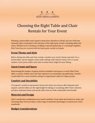 Choosing the Right Table and Chair Rentals for Your Event