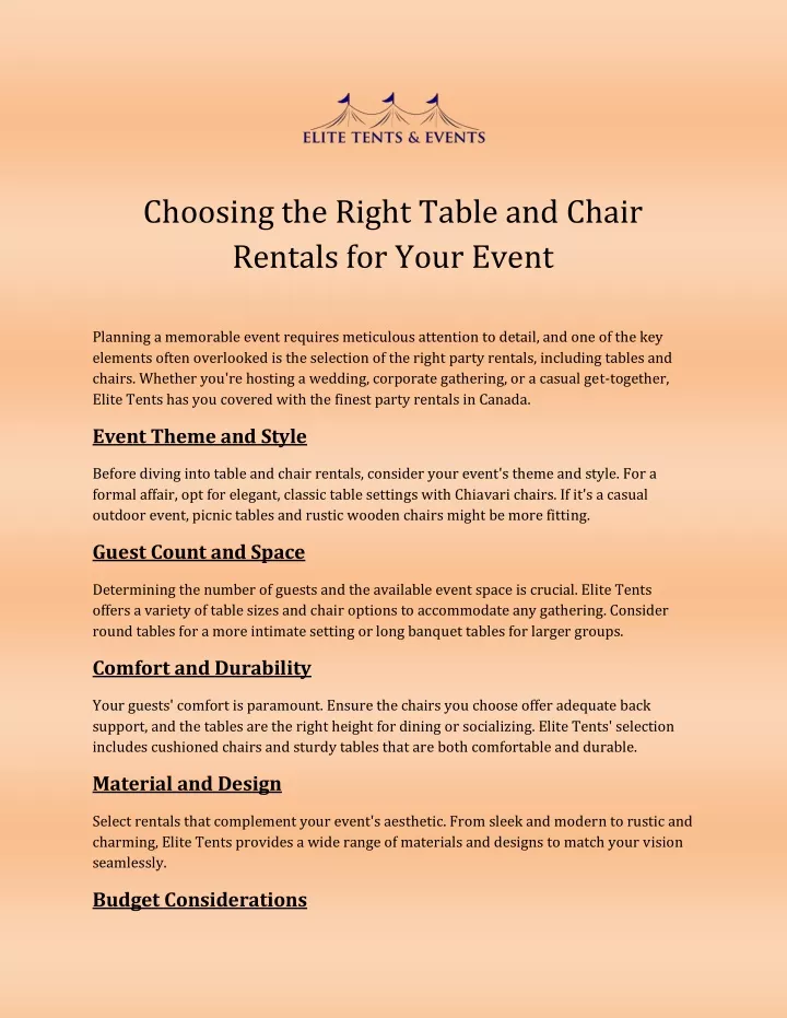 choosing the right table and chair rentals