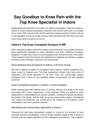 Say Goodbye to Knee Pain with the Top Knee Specialist in Indore