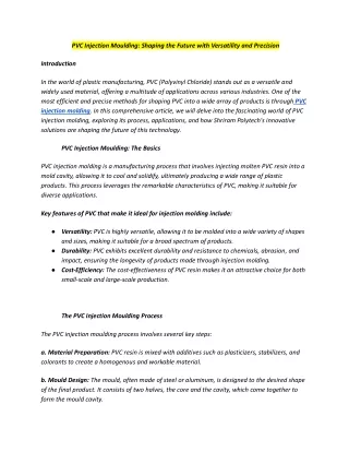 PVC Injection Moulding: Shaping the Future with Versatility and Precision
