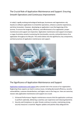 The Crucial Role of Application Maintenance and Support Ensuring Smooth Operations and Continuous Improvement