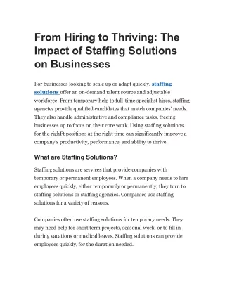 From Hiring to Thriving The Impact of Staffing Solutions on Businesses