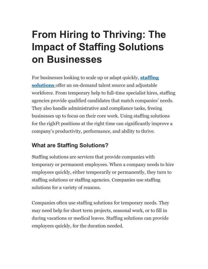 from hiring to thriving the impact of staffing