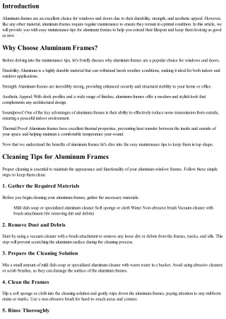 Easy Maintenance Tips for Aluminum Frames