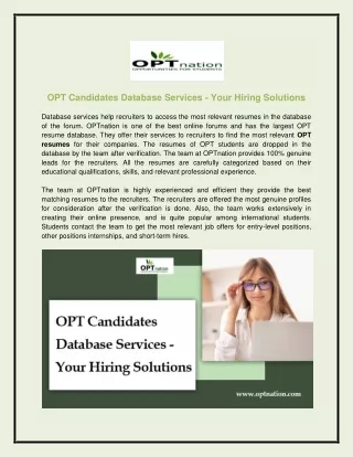OPT candidates database services - your hiring solutions