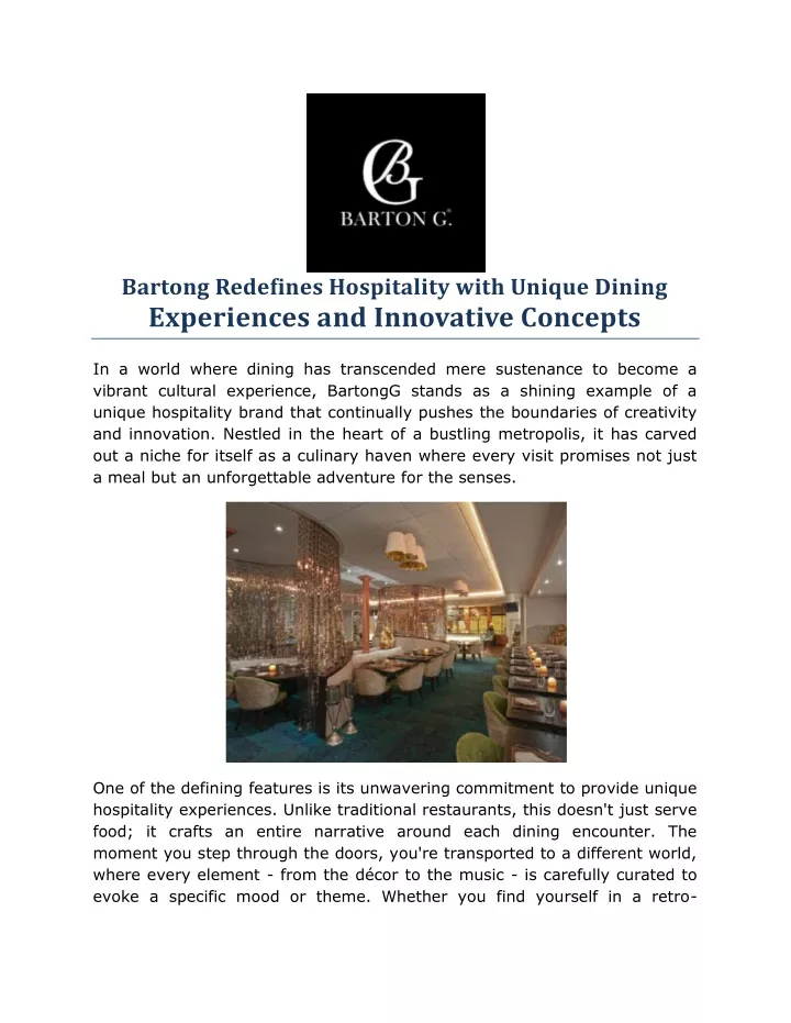 bartong redefines hospitality with unique dining