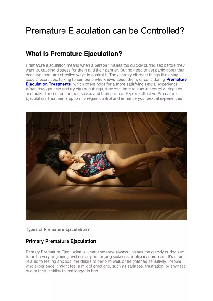 premature ejaculation can be controlled