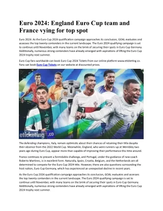 Euro 2024 England Euro Cup team and France vying for top spot