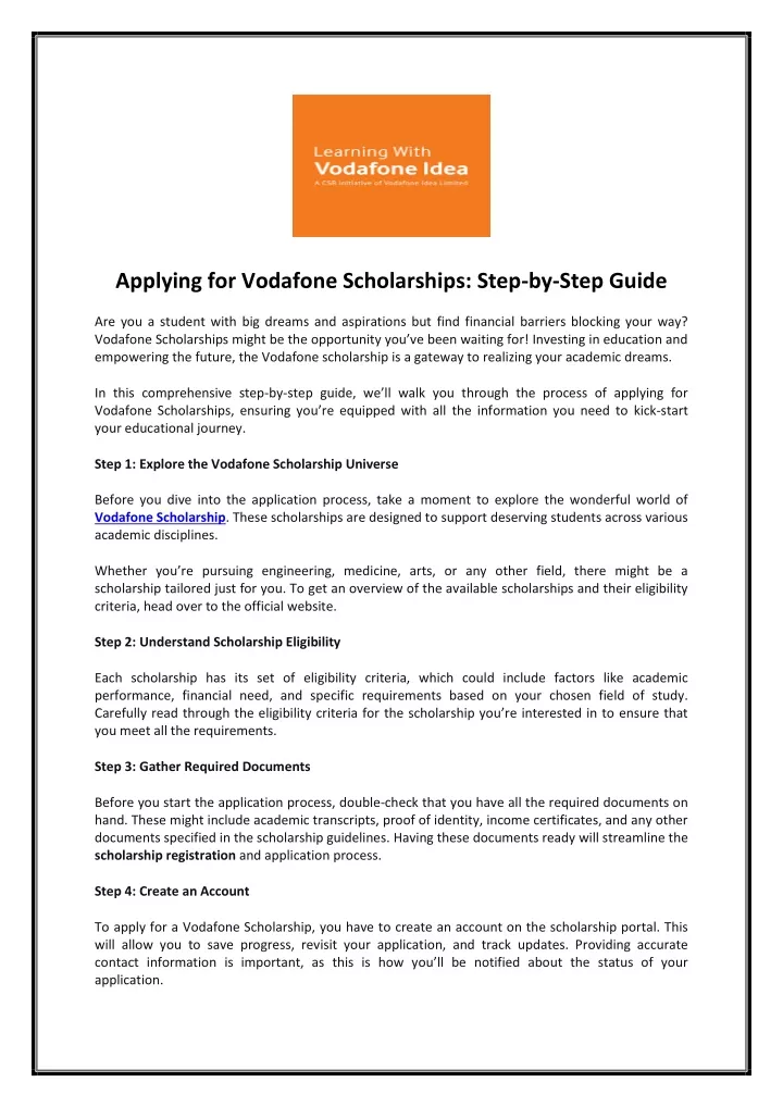 applying for vodafone scholarships step by step
