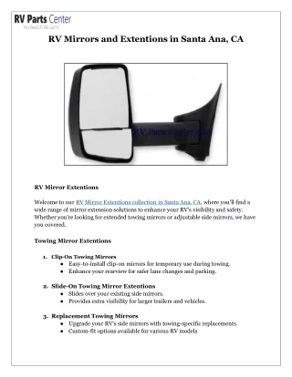 RV Mirrors and Extentions in Santa Ana, CA