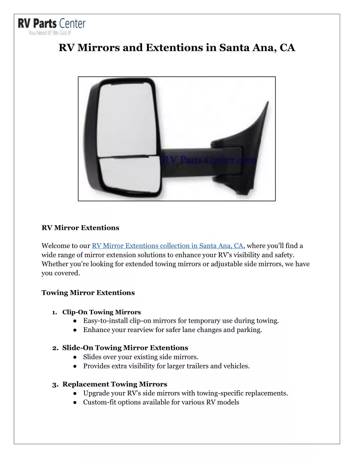 rv mirrors and extentions in santa ana ca