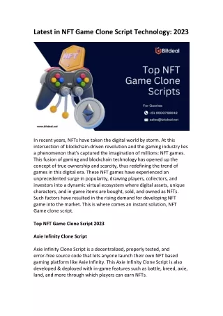 latest in nft game clone script technology 2023