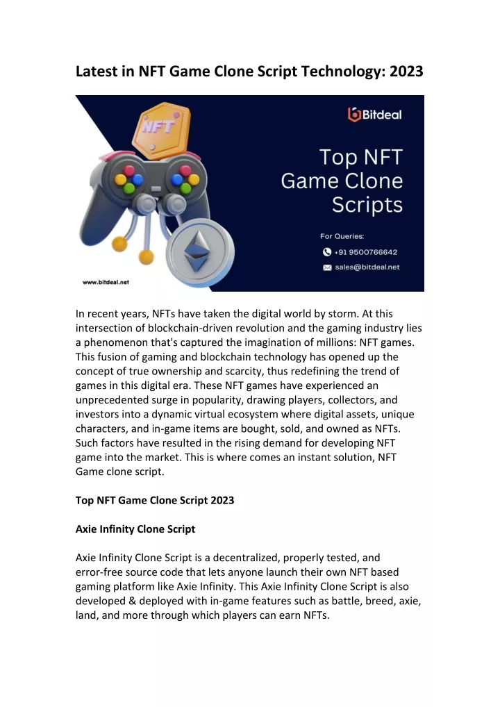 latest in nft game clone script technology 2023